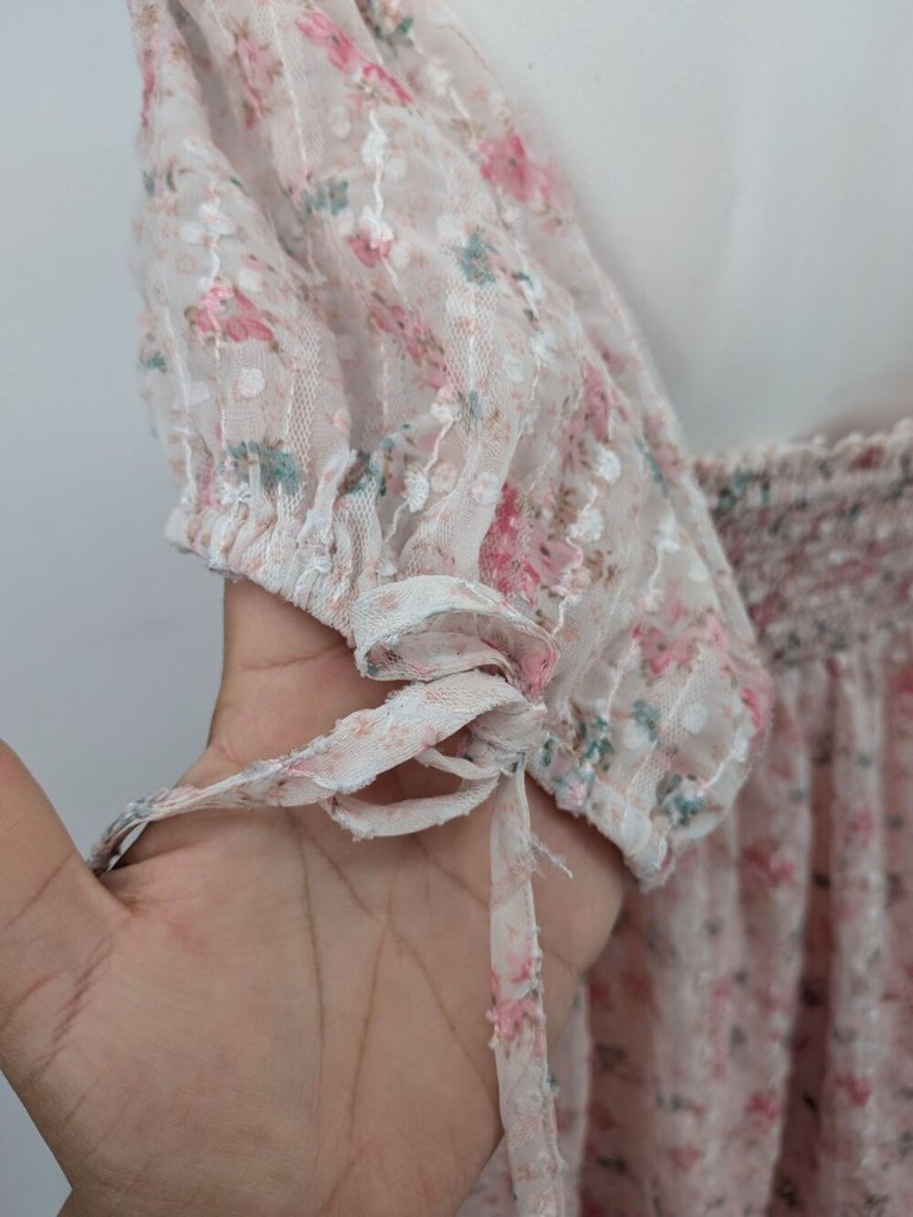 Floral Babydoll Mini Dress Coquette Cottage Fairy Puff Sleeve Y2K Smocked Large - Picture 6 of 9